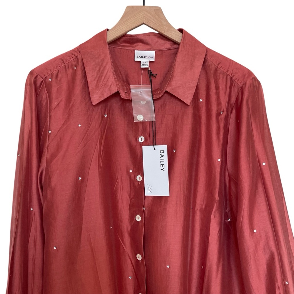 Bailey 44 Rust Color Button-Down Rhinestone Blouse - Picture 4 of 7